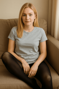 Amateurvergleich Beispielbild – junge Amateurin in natürlicher Pose auf dem Sofa